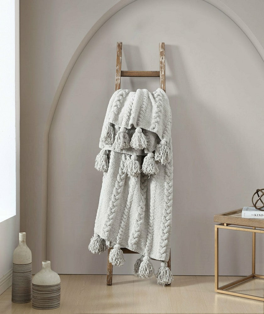 Plow & Hearth Braided Pom Pom Throw