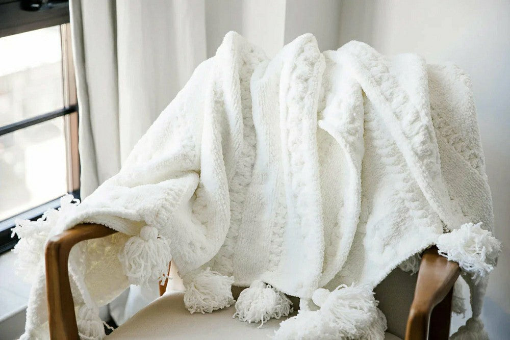 Plow & Hearth Braided Pom Pom Throw