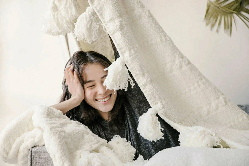 Plow & Hearth Braided Pom Pom Throw