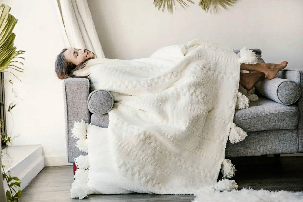 Plow & Hearth Braided Pom Pom Throw