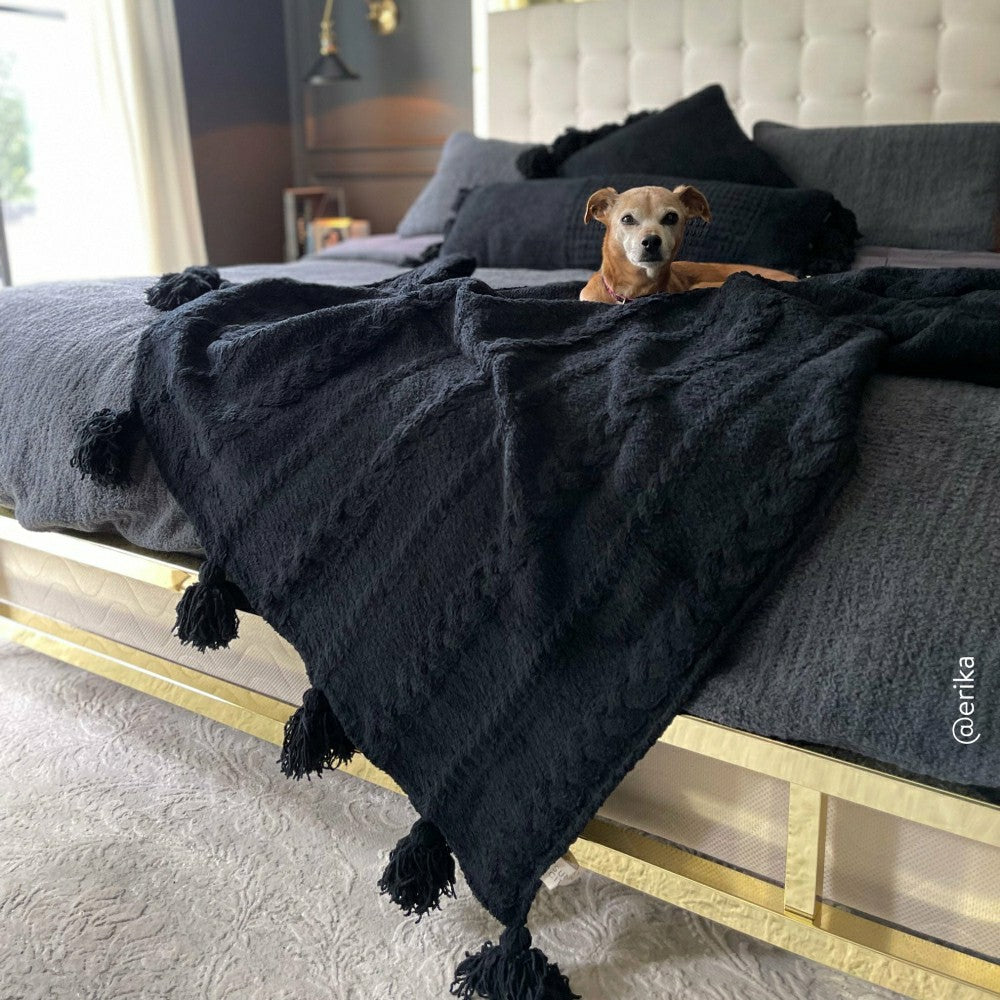 Plow & Hearth Braided Pom Pom Throw