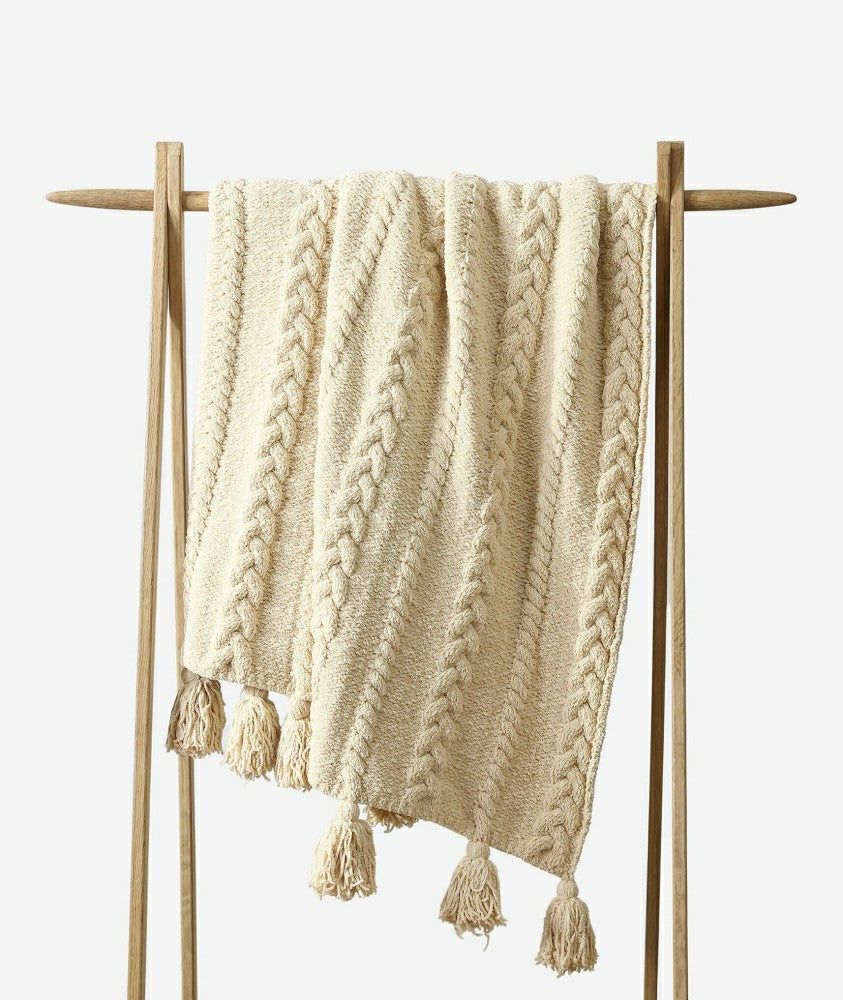 Plow & Hearth Braided Pom Pom Throw