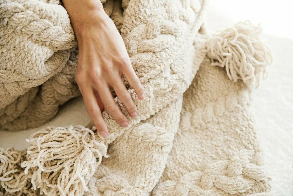 Plow & Hearth Braided Pom Pom Throw