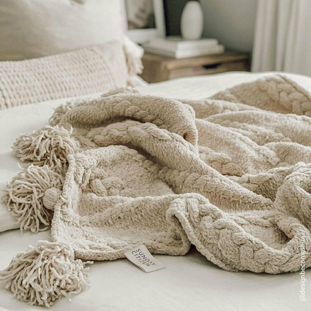 Plow & Hearth Braided Pom Pom Throw