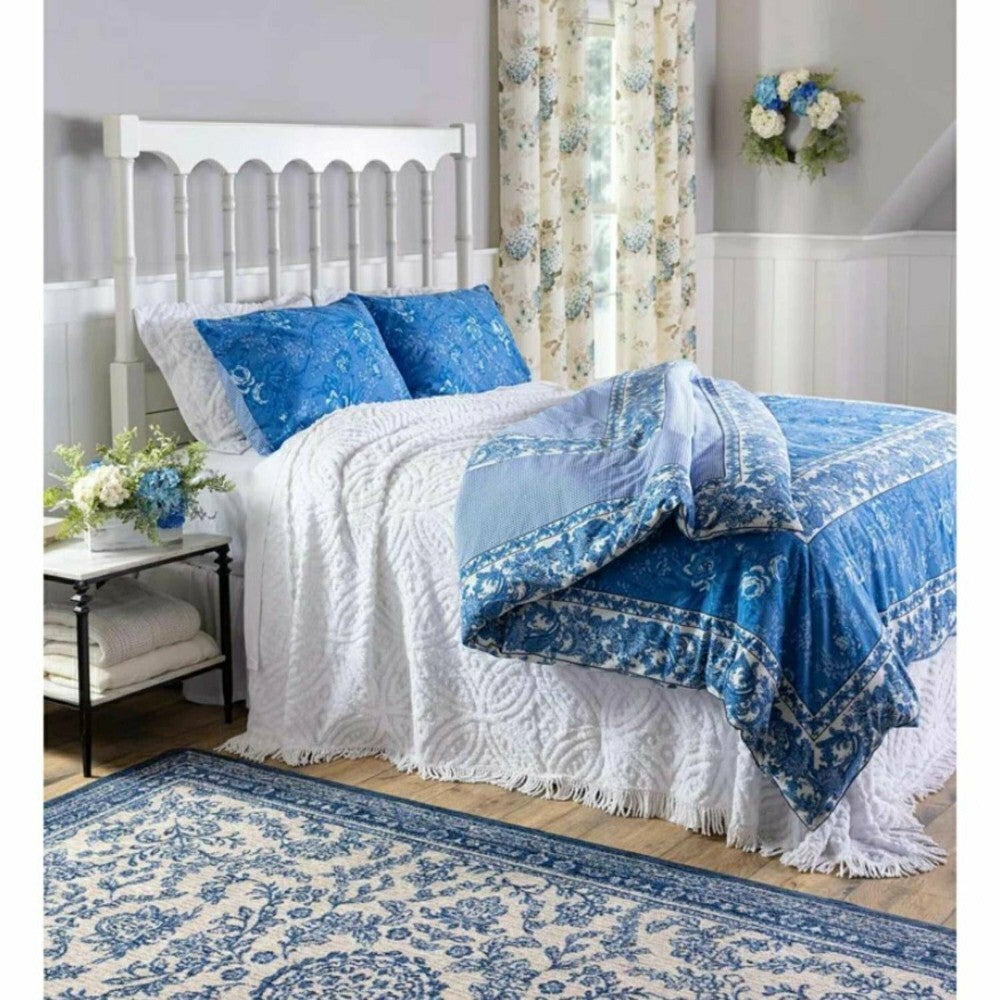 Plow & Hearth Porcelain Rose Blue Floral Reversible Bedding, King Duvet