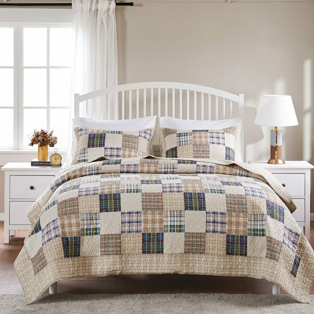 Plow & Hearth Sarah Cotton Quilted Reversible Bedding Set, Full/Queen