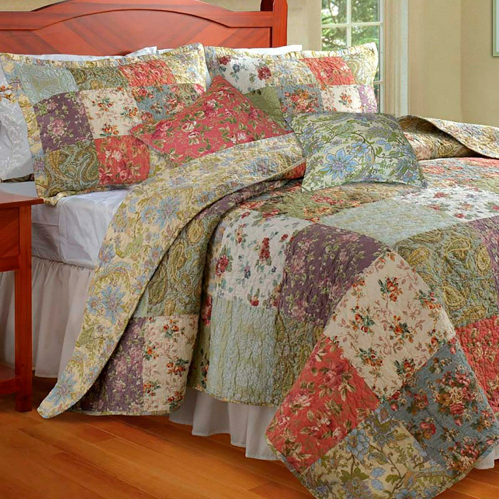 Plow & Hearth Cotton Wildflower Quilt Bonus Set