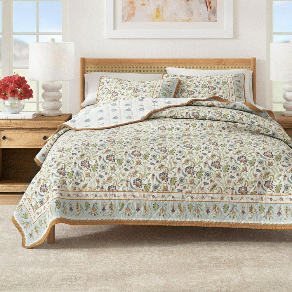 Plow & Hearth Indira Floral Boho Printed Cotton Quilt Set