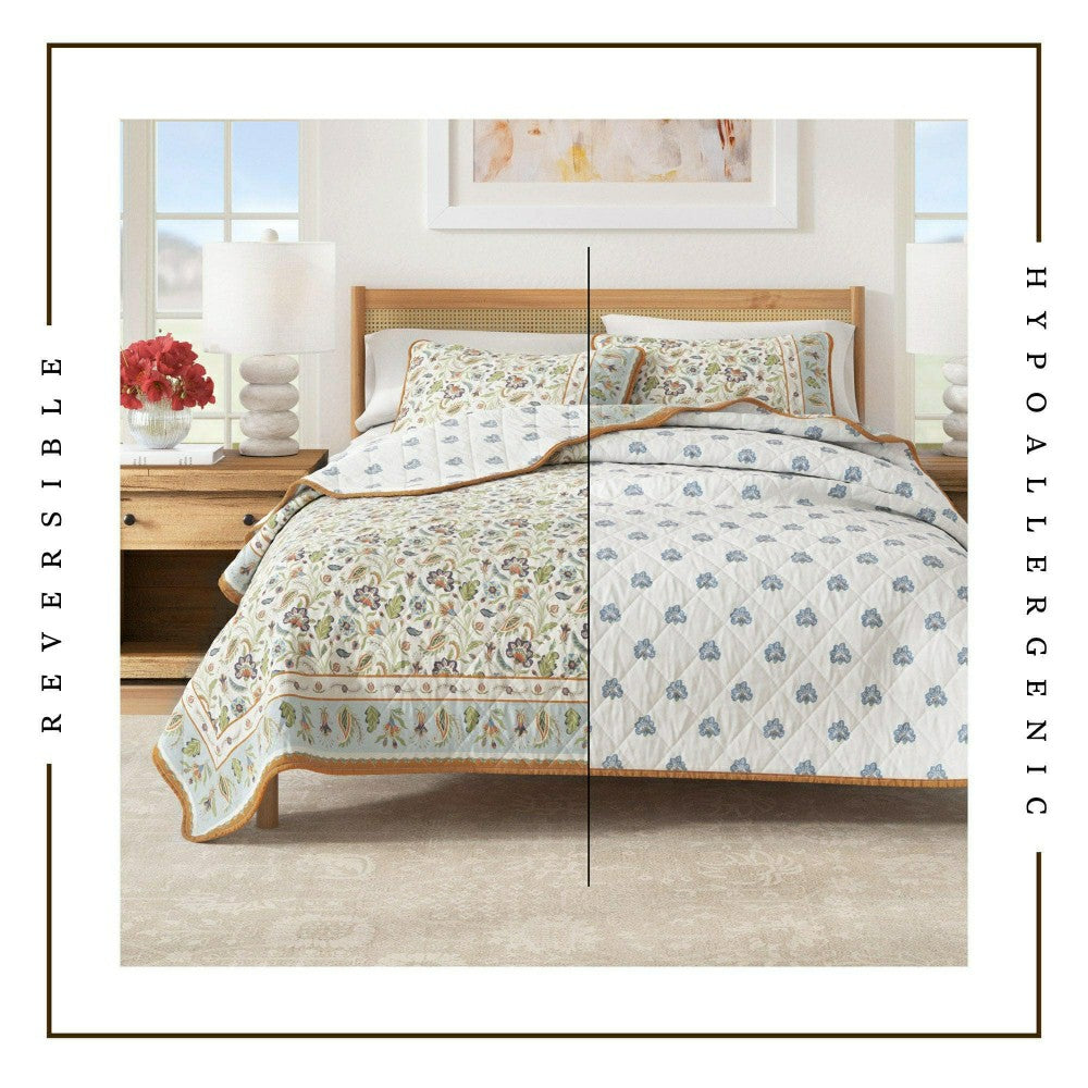 Plow & Hearth Indira Floral Boho Printed Cotton Quilt Set