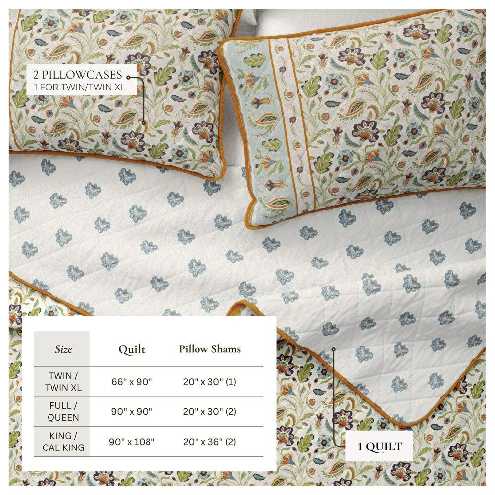 Plow & Hearth Indira Floral Boho Printed Cotton Quilt Set