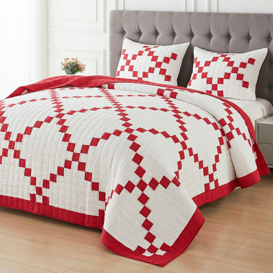 Plow & Hearth Irish Chain Patchwork Cotton Quilt Set