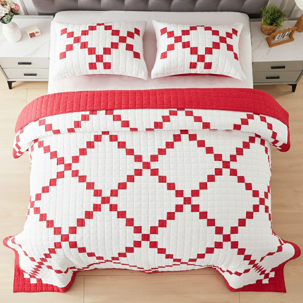 Plow & Hearth Irish Chain Patchwork Cotton Quilt Set