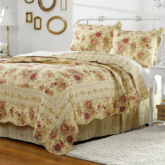 Plow & Hearth Vintage Rose Garden Quilt, 2 Piece Twin Set