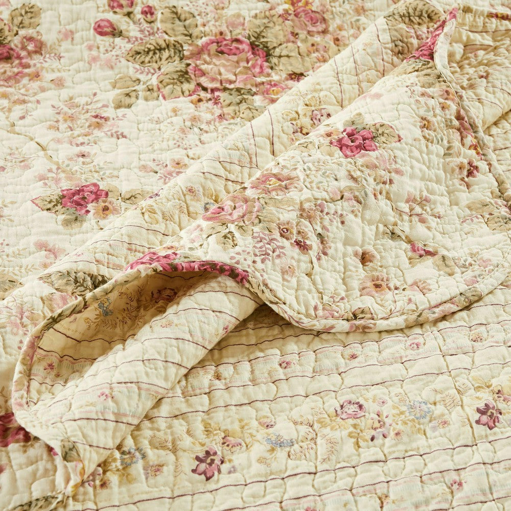 Plow & Hearth Vintage Rose Garden Quilt, 2 Piece Twin Set