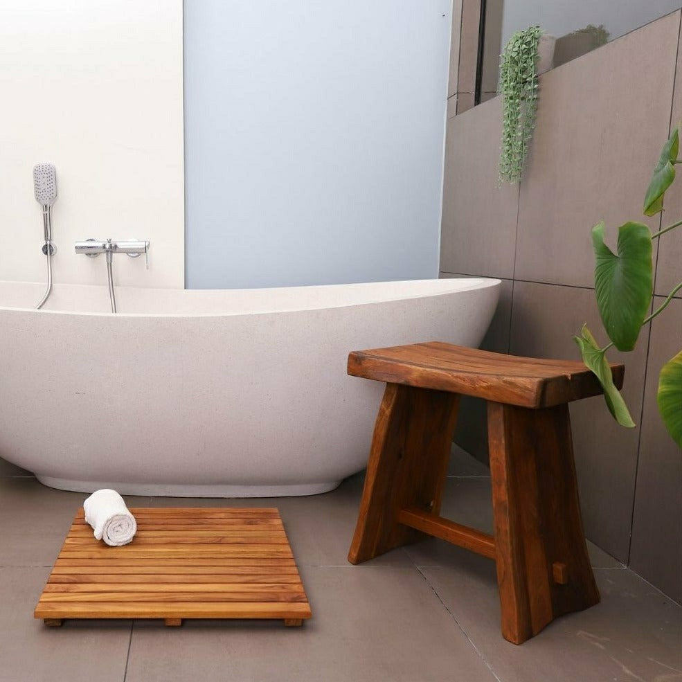 Plow & Hearth Salem Teak Shower and Bath Stool with Curved Seat