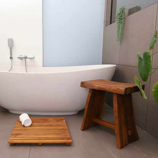 Plow & Hearth Salem Teak Shower and Bath Stool with Curved Seat