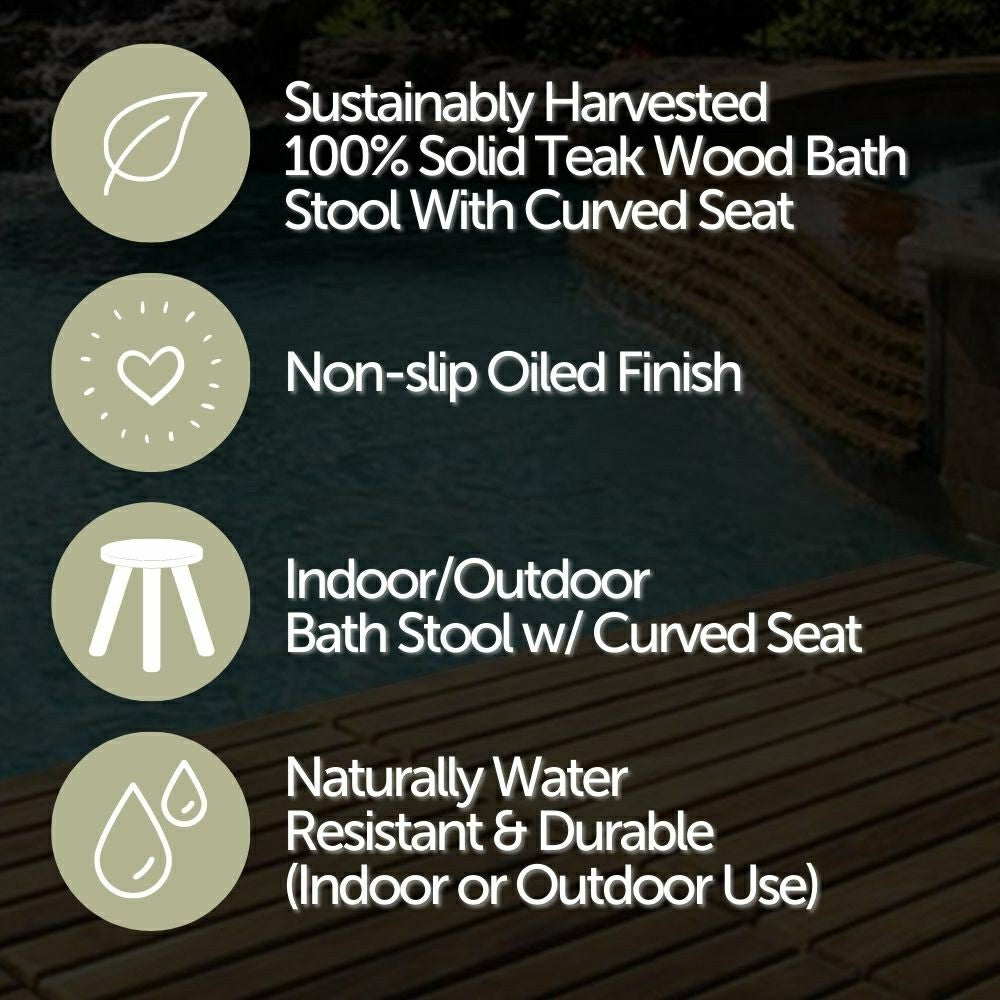 Plow & Hearth Salem Teak Shower and Bath Stool with Curved Seat