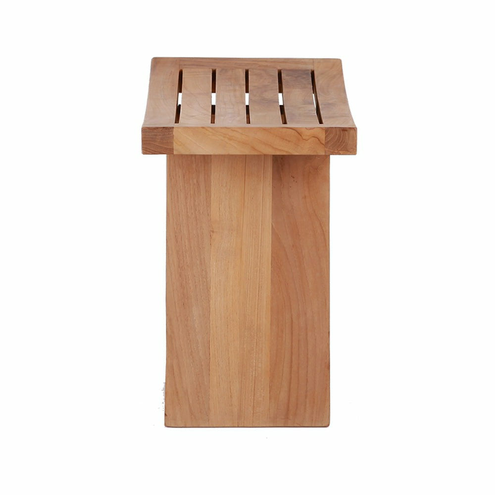 Plow & Hearth Siena Natural Teak Shower and Bath Stool with Curved Seat and Shelf