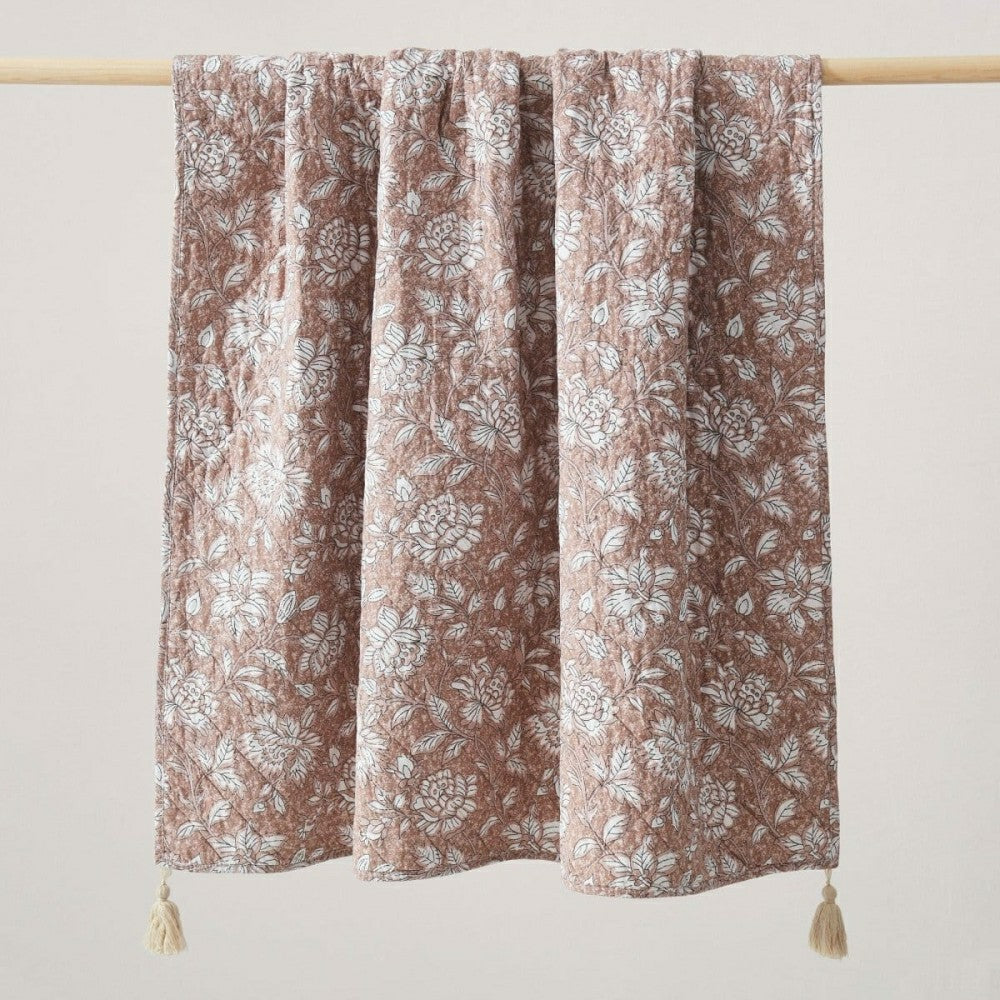 Plow & Hearth Zara Floral Block Reversible Cotton Throw Blanket