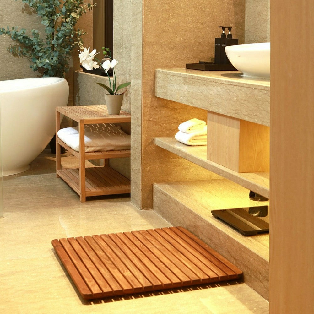 Plow & Hearth Redfish Oiled Teak Shower and Bath Mat 19.6″ x 19.6″
