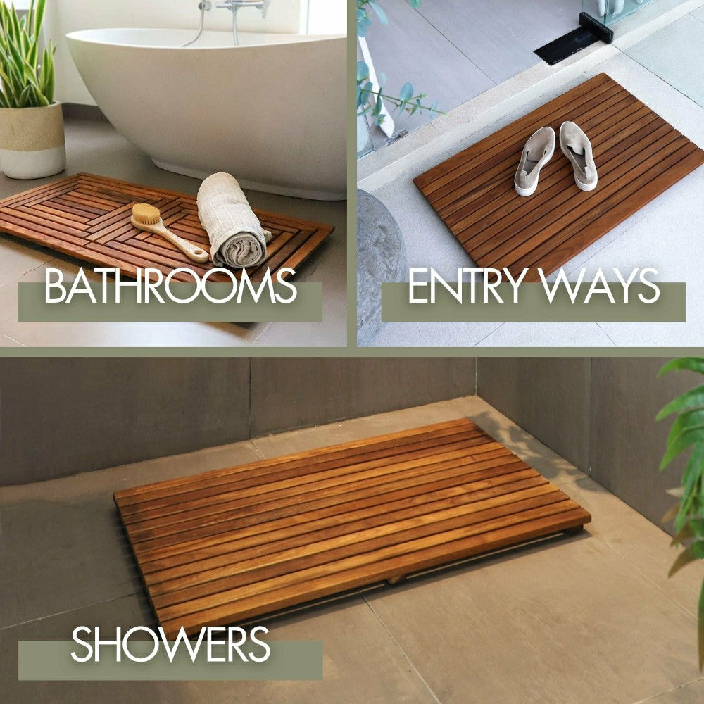 Plow & Hearth Redfish Oiled Teak Shower and Bath Mat 19.6″ x 19.6″
