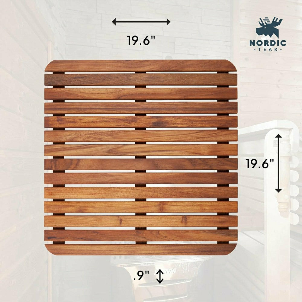 Plow & Hearth Redfish Oiled Teak Shower and Bath Mat 19.6″ x 19.6″
