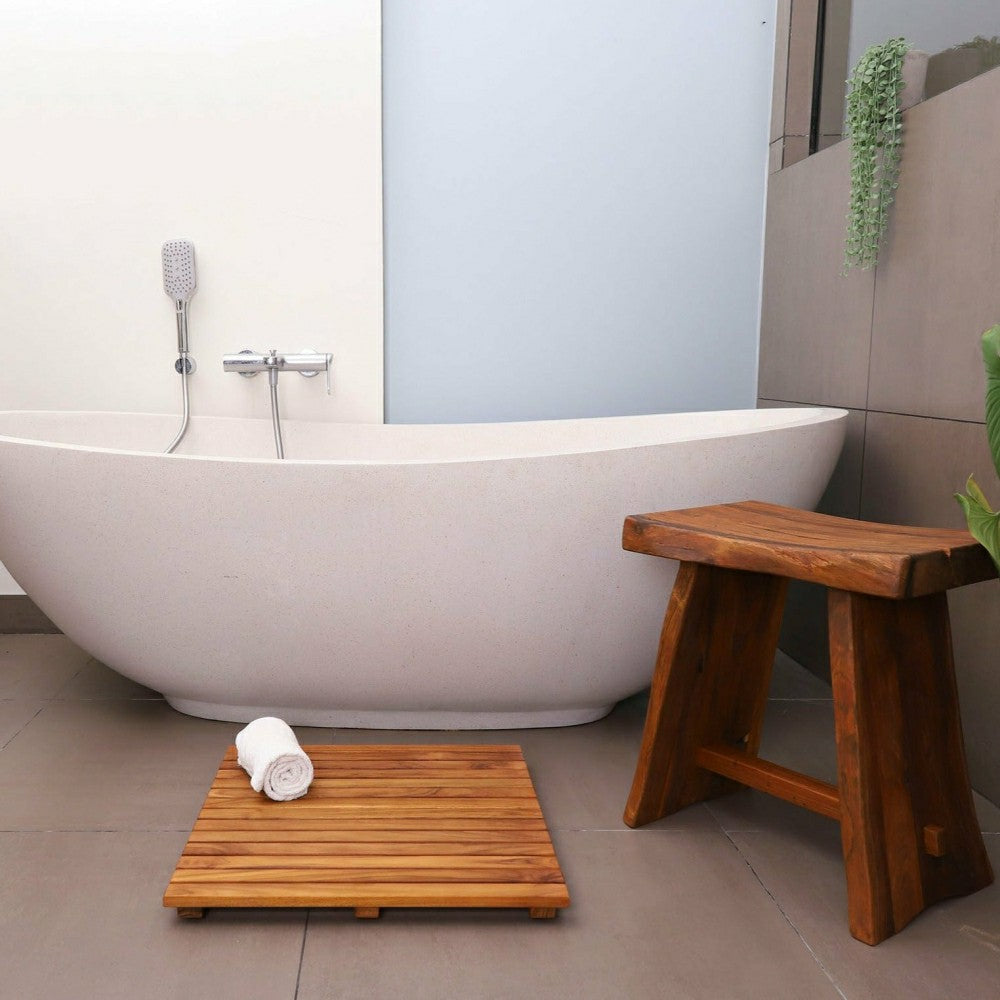 Plow & Hearth Redfish Oiled Teak Shower and Bath Mat 19.6″ x 19.6″