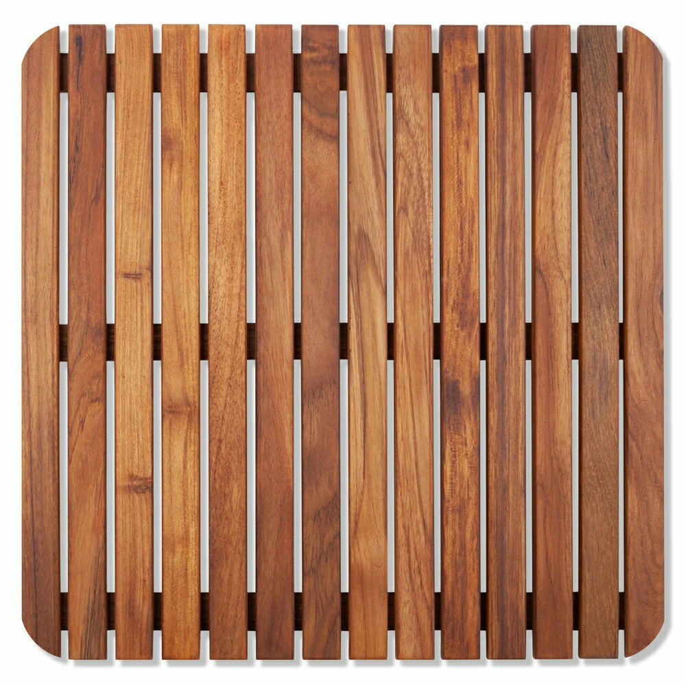 Plow & Hearth Redfish Oiled Teak Shower and Bath Mat 19.6″ x 19.6″