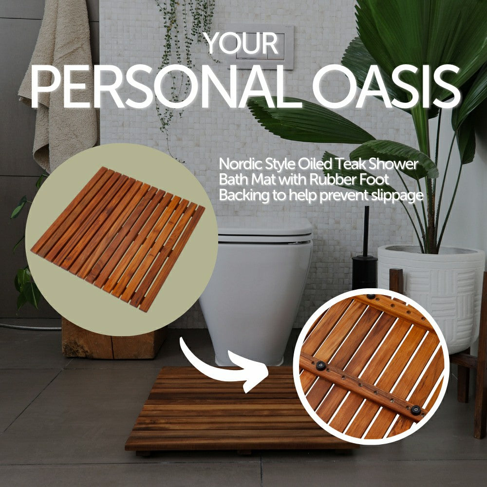 Plow & Hearth Redfish Oiled Teak Shower and Bath Mat 19.6″ x 19.6″