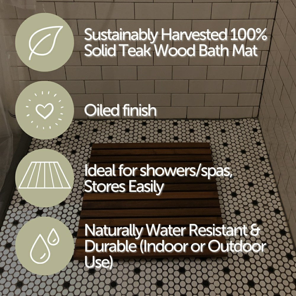 Plow & Hearth Redfish Oiled Teak Shower and Bath Mat 19.6″ x 19.6″