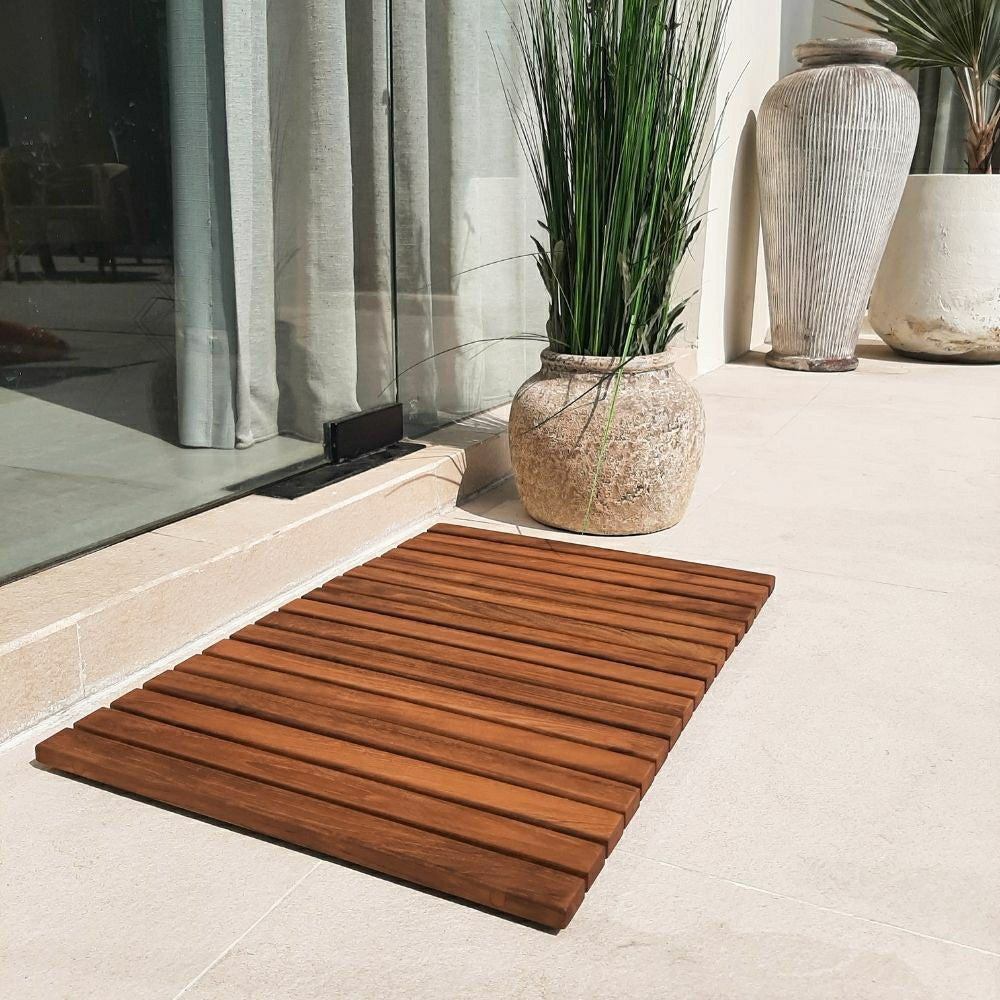 Plow & Hearth Sunriver Teak Shower and Bath String Mat with Rubber Feet 23.62" x 15.