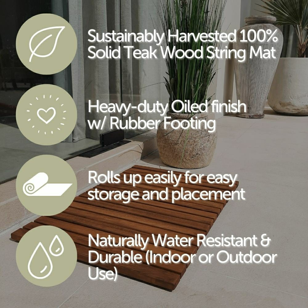 Plow & Hearth Sunriver Teak Shower and Bath String Mat with Rubber Feet 23.62" x 15.