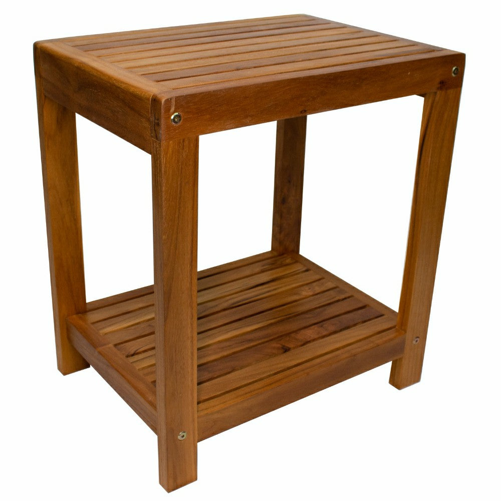Plow & Hearth Bali Teak Shower and Bath Spa Bench with Shelf – 18″