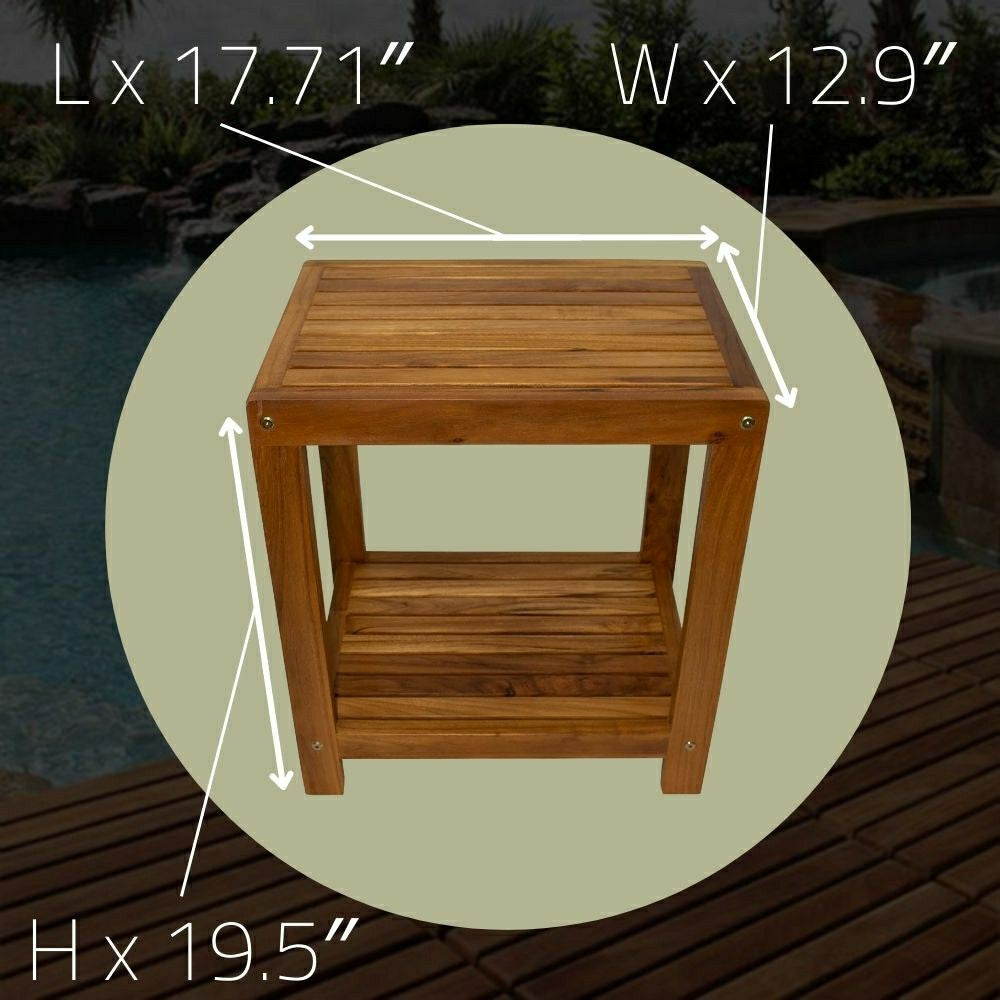 Plow & Hearth Bali Teak Shower and Bath Spa Bench with Shelf – 18″