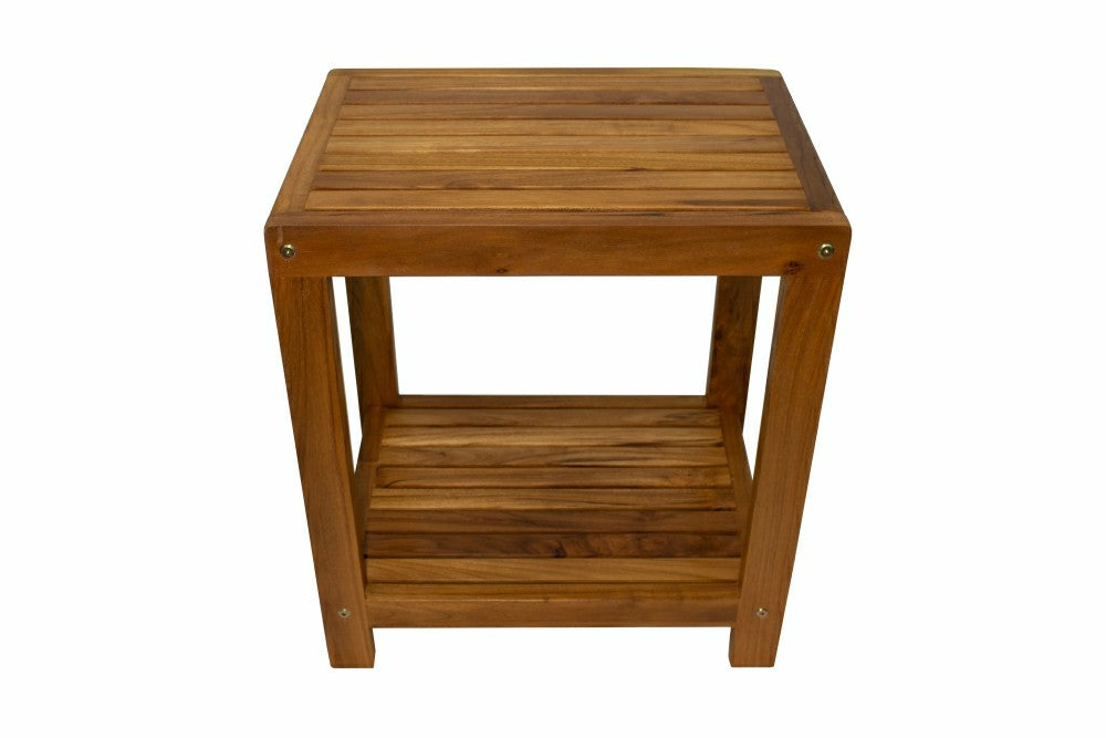 Plow & Hearth Bali Teak Shower and Bath Spa Bench with Shelf – 18″