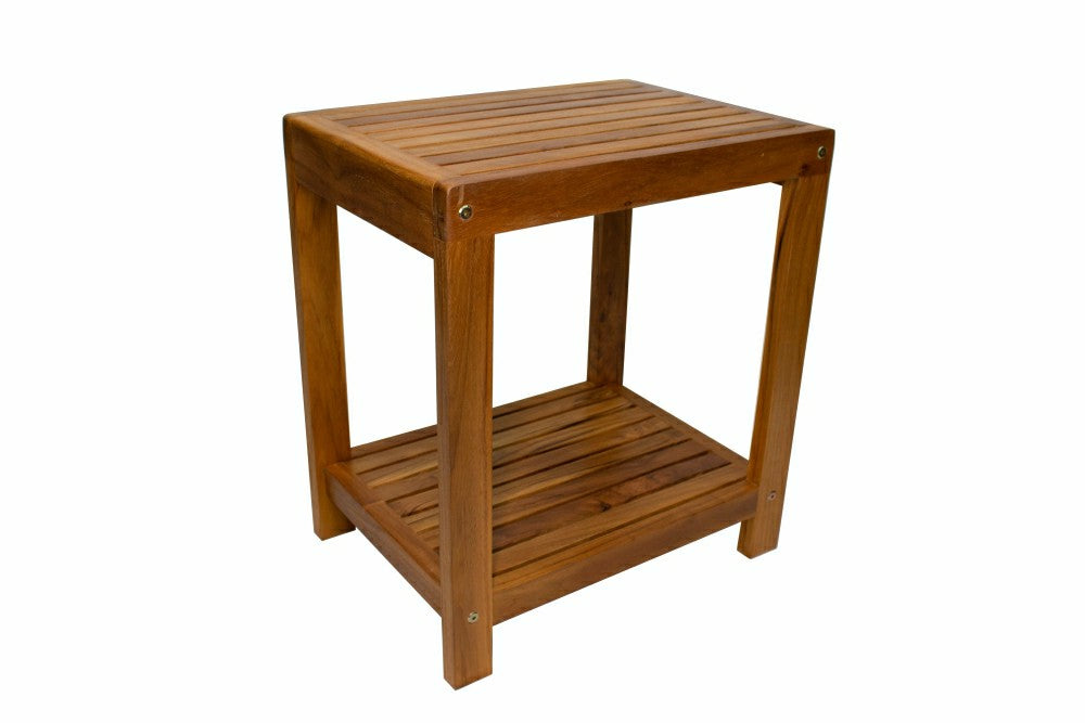 Plow & Hearth Bali Teak Shower and Bath Spa Bench with Shelf – 18″