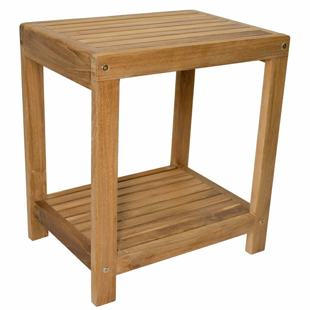 Plow & Hearth Bali Teak Shower and Bath Spa Bench with Shelf – 18″