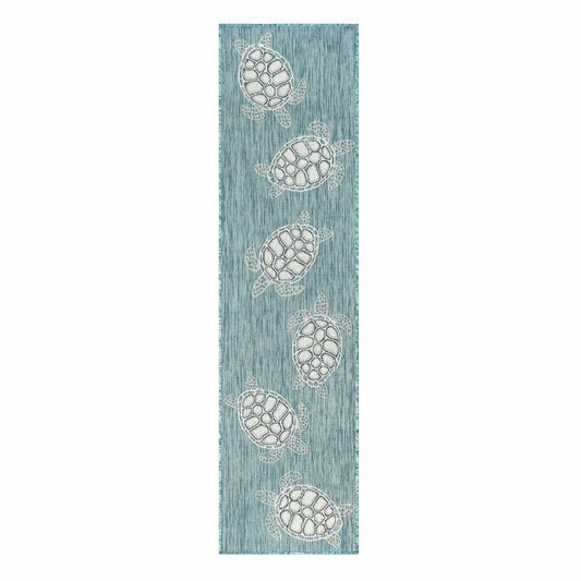 Plow & Hearth Indoor/Outdoor Textured Sea Turtles Polypropylene Runner, 23" x 7'6"
