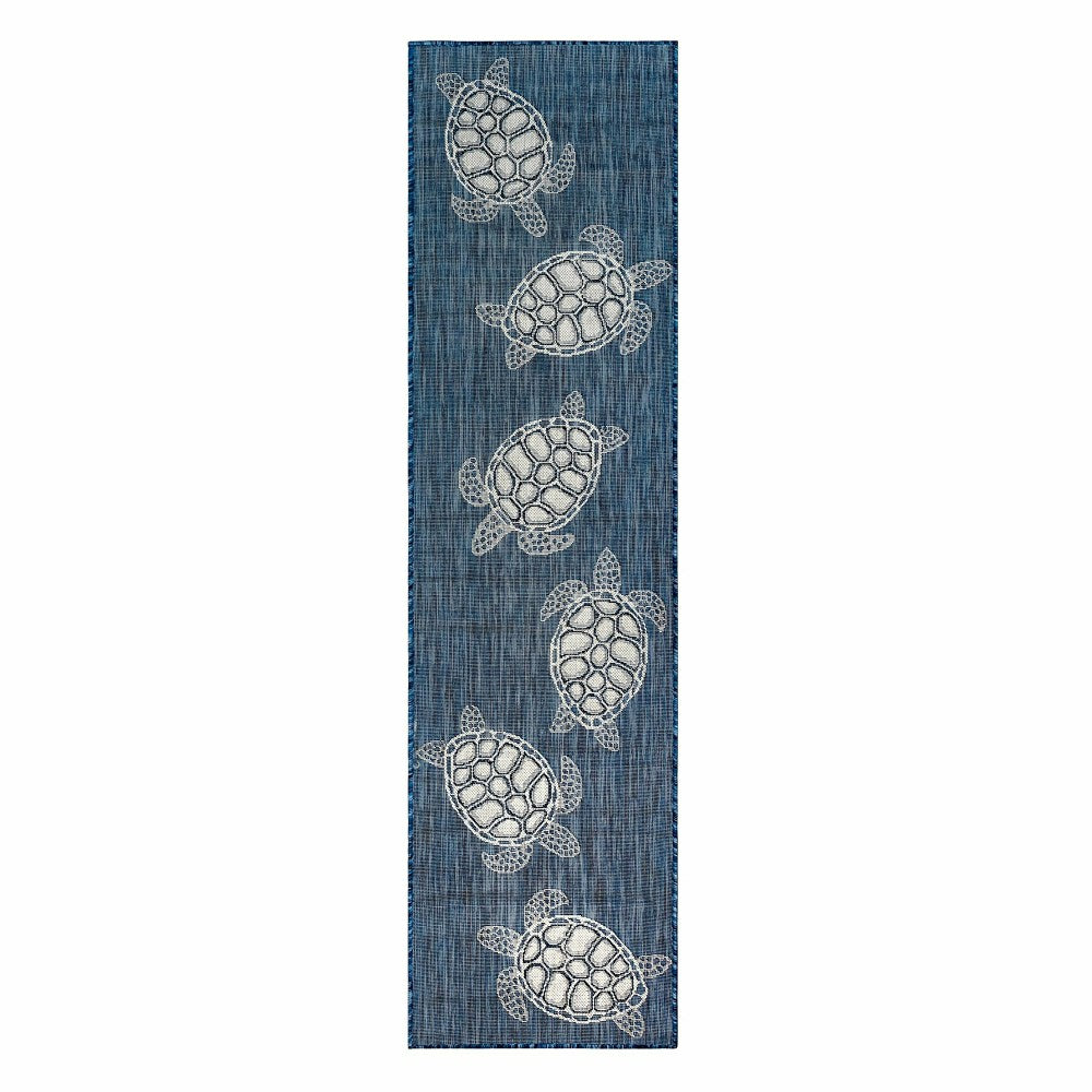 Plow & Hearth Indoor/Outdoor Textured Sea Turtles Polypropylene Runner, 23" x 7'6"