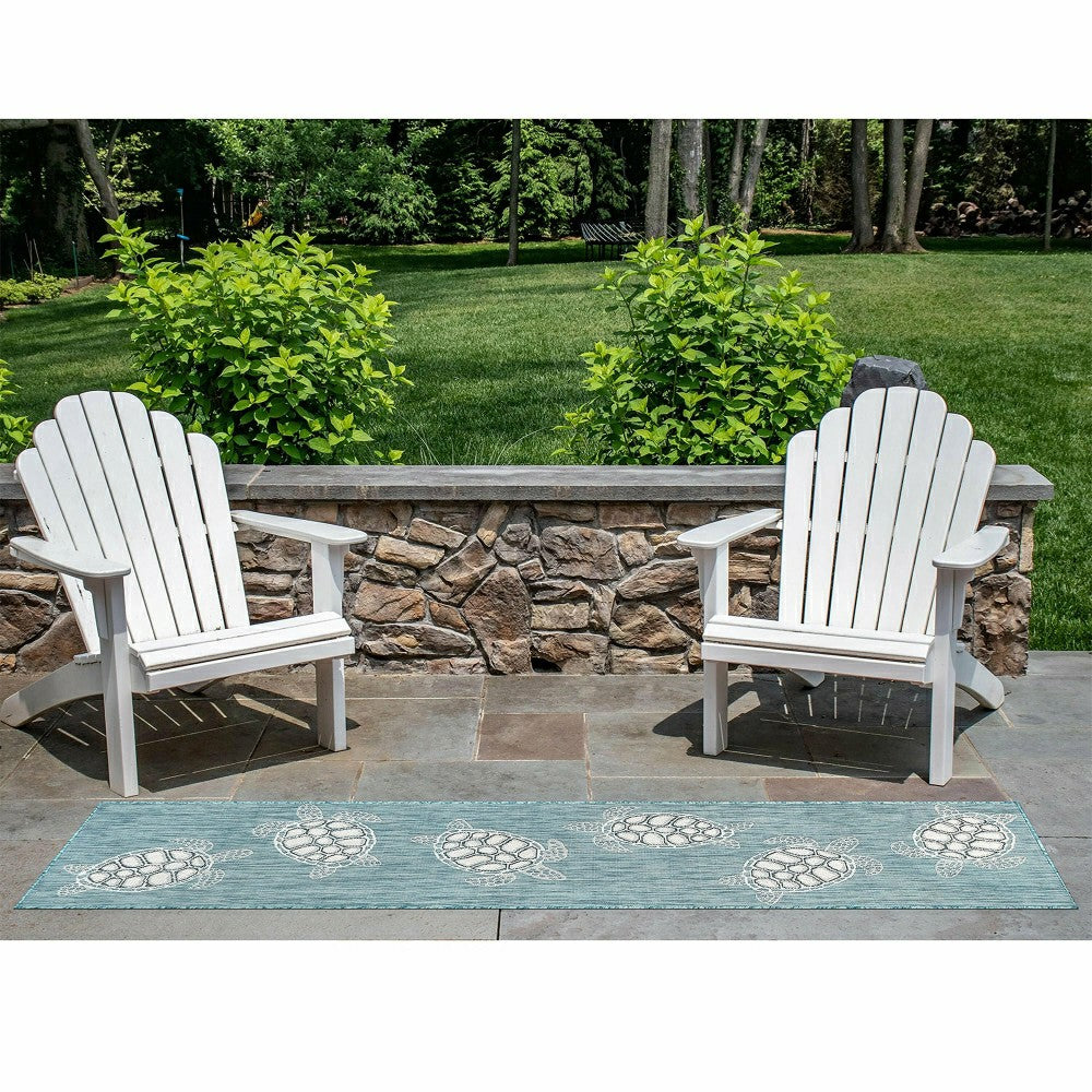 Plow & Hearth Indoor/Outdoor Textured Sea Turtles Polypropylene Runner, 23" x 7'6"