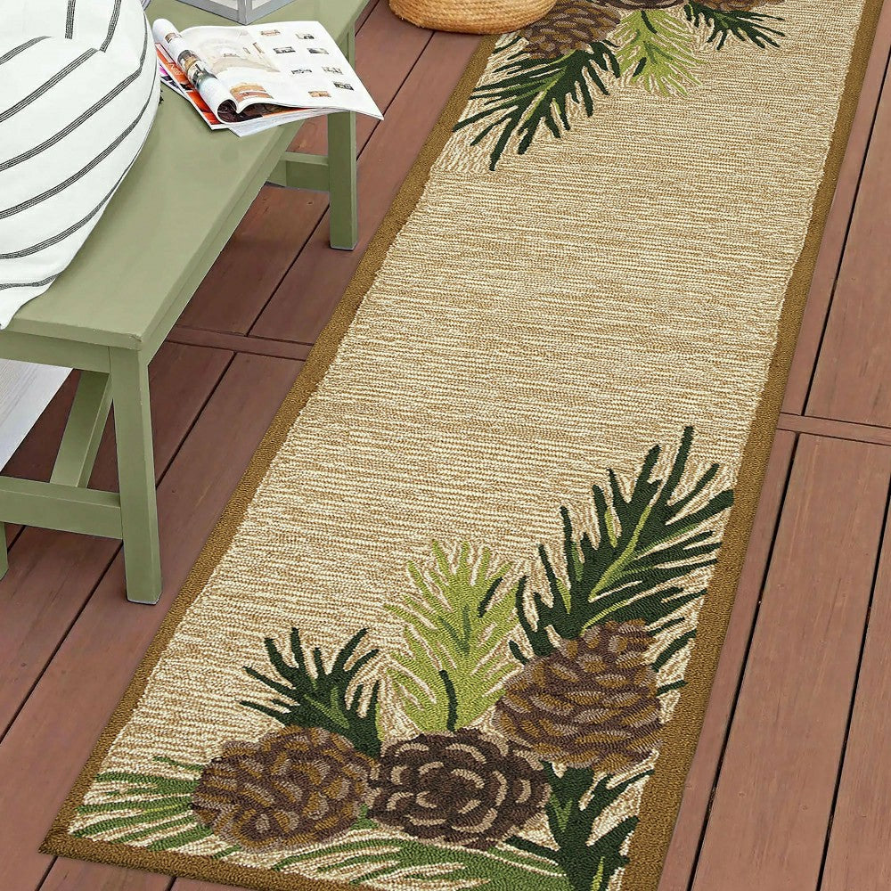 Plow & Hearth Indoor/Outdoor Forest Lake Border Rug, 2' x 8' Runner