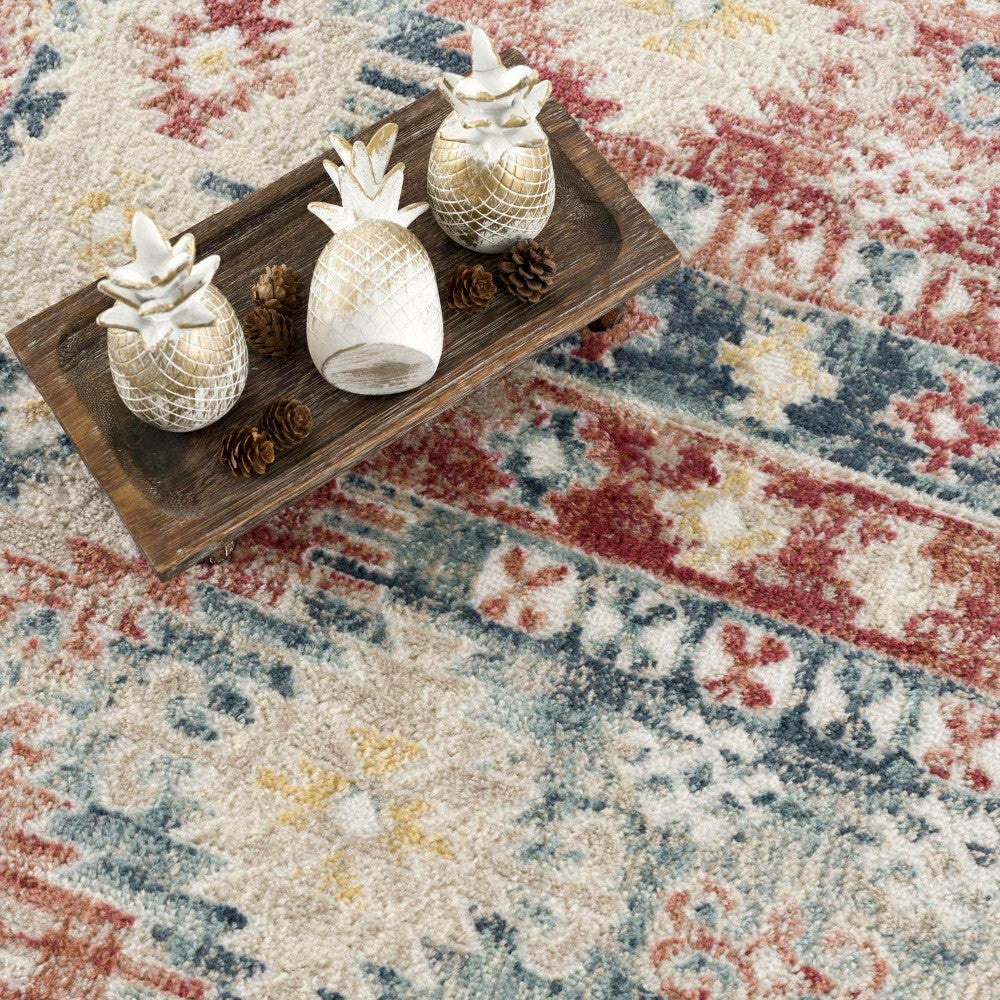 Plow & Hearth Bindi Blue & Rose Area Rug