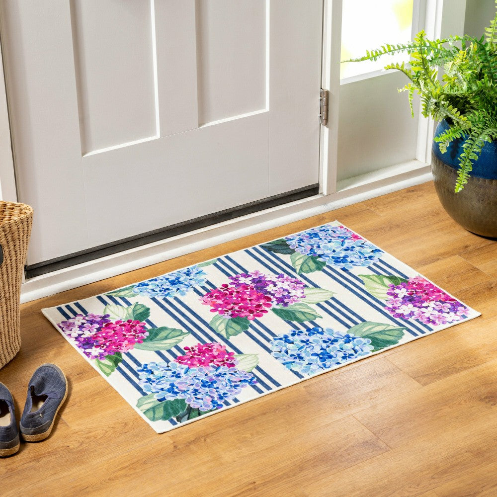 Plow & Hearth Chinoiserie Bow Floral Wreath Washable Mat 24"x36"
