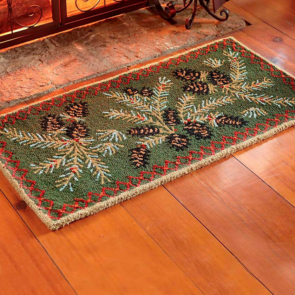 Plow & Hearth Hooked Wool Pine Cone Hearth Rug, 2' x 4'