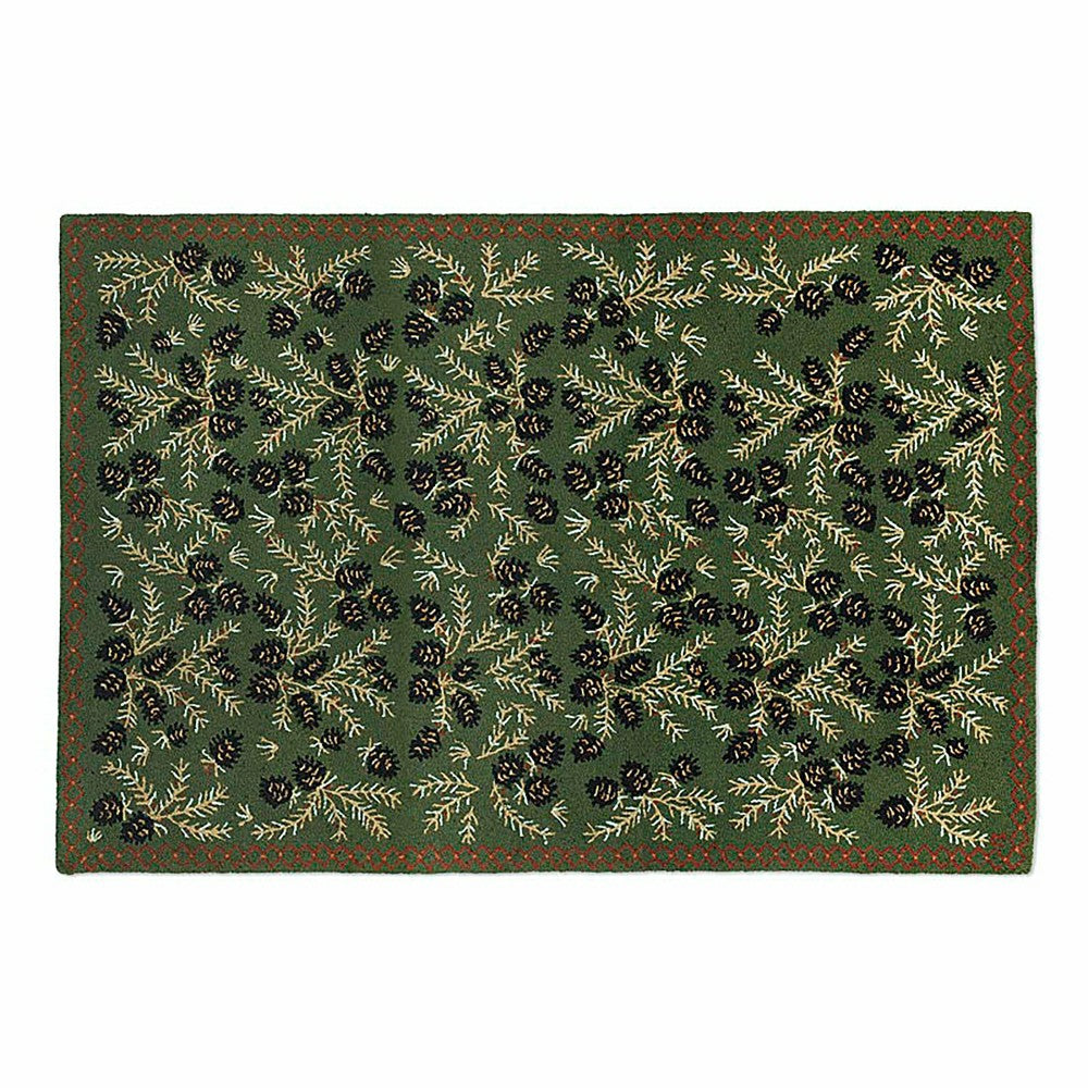 Plow & Hearth Hooked Wool Pine Cone Hearth Rug, 2' x 4'