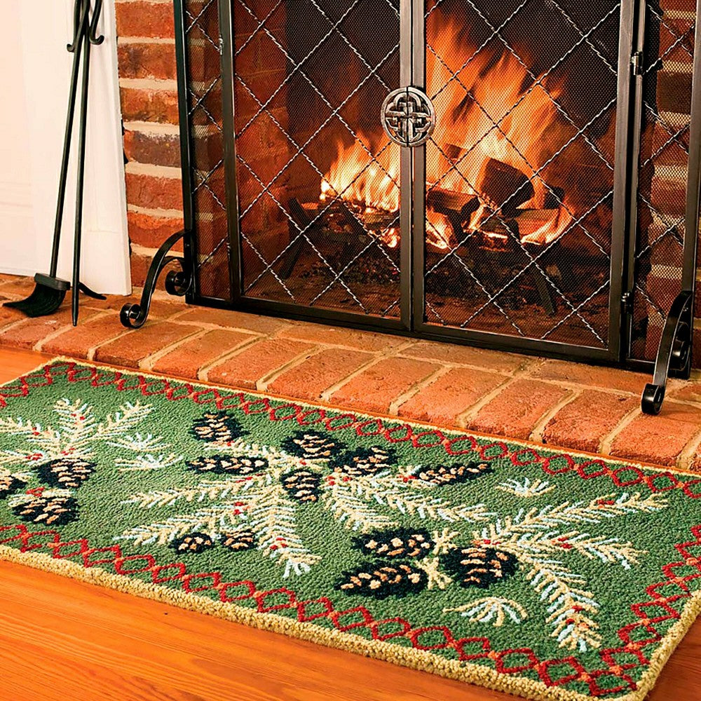 Plow & Hearth Hooked Wool Pine Cone Hearth Rug, 2' x 4'