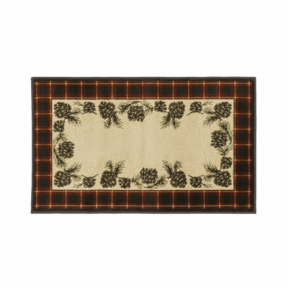 Plow & Hearth Vista Pine Cones Red Plaid Border Rug, 30" x 50"