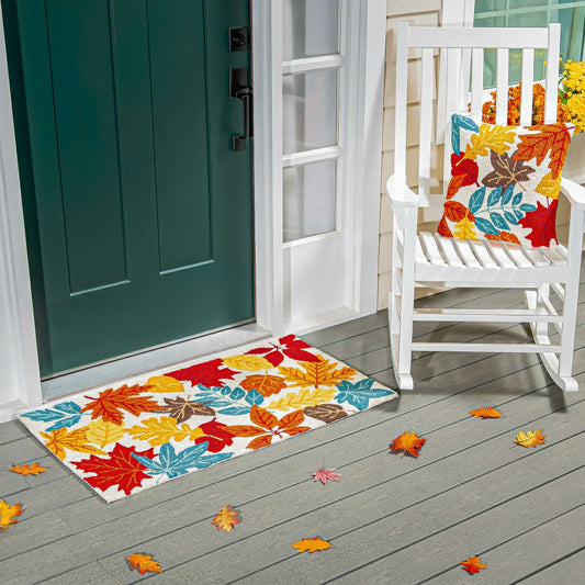 Plow & Hearth Indoor/Outdoor Fall Leaves Hooked Polypropylene Accent Rug 24"x42"