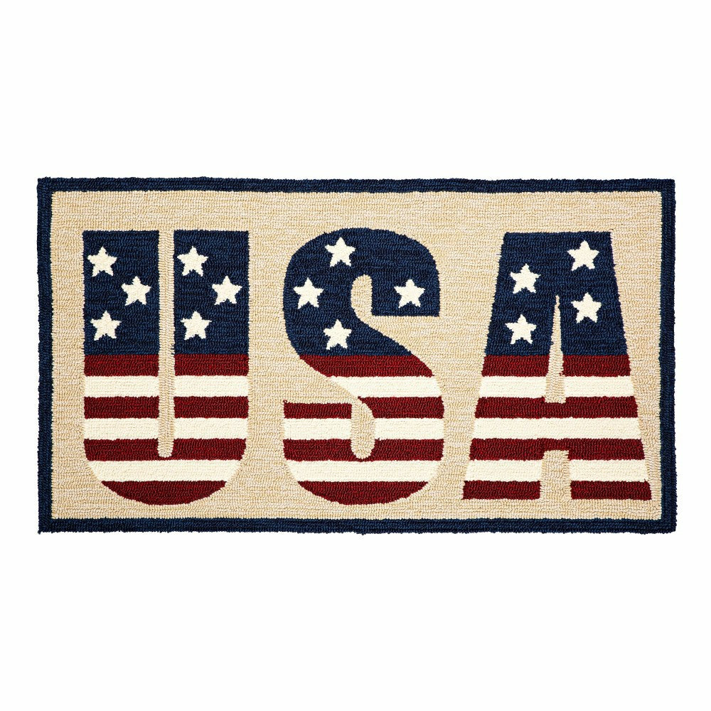 Plow & Hearth Indoor/Outdoor Hooked Polypropylene USA Pride Accent Rug 24" x 42"