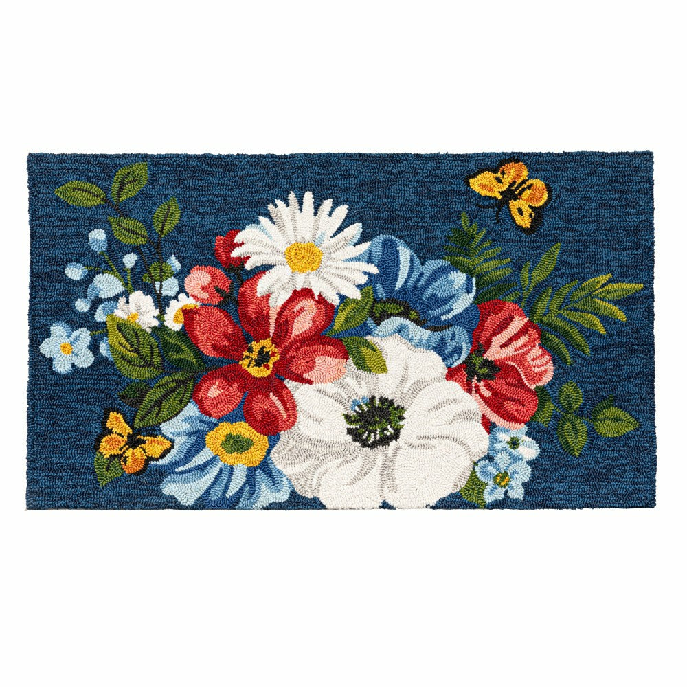 Plow & Hearth Midnight Floral Indoor/Outdoor Hooked Rug 24"x42"